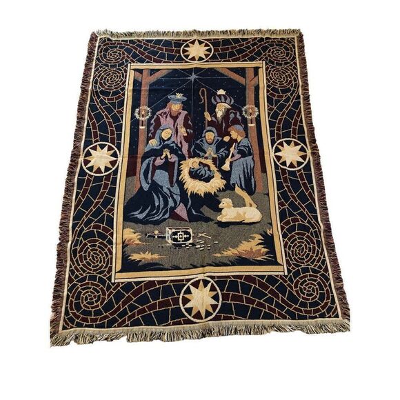 Goodwin Weavers Throw Christmas Nativity Holy Night Cotton 50" x 66" - Picture 1 of 5